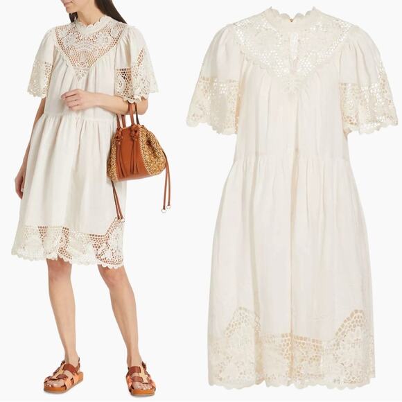 Ulla Johnson Dresses & Skirts - Ulla Johnson Tallulah Linen Blend Lace Crochet Scalloped Minidress Size 4 Ivory